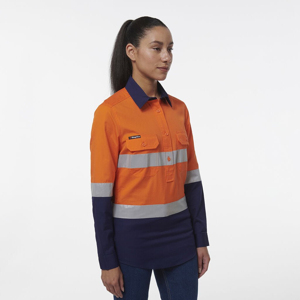 KingGee Women Workcool Vented Closed Front Reflective Two Toned Shirt K44230 - Land to Coast