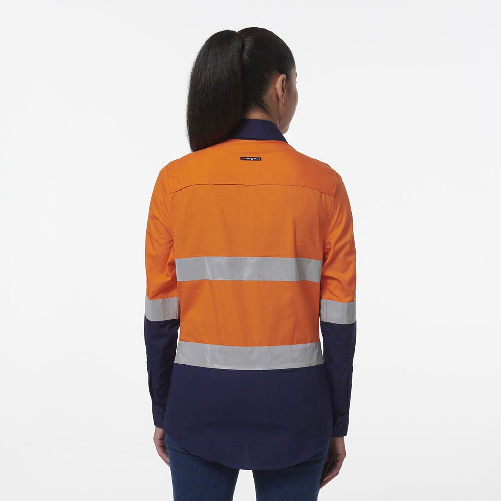 KingGee Women Workcool Vented Closed Front Reflective Two Toned Shirt K44230 - Land to Coast