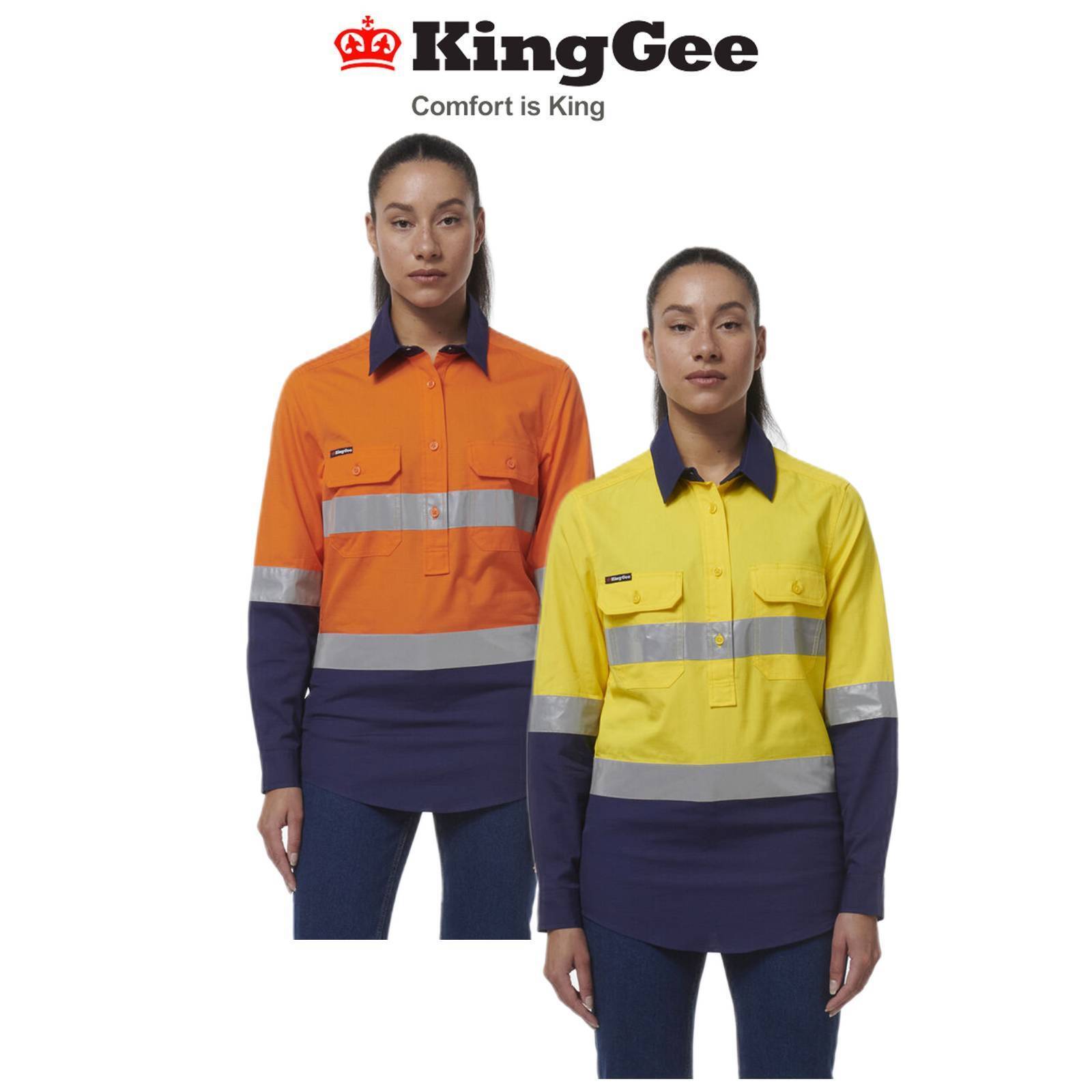 KingGee Women Workcool Vented Closed Front Reflective Two Toned Shirt K44230 - Land to Coast