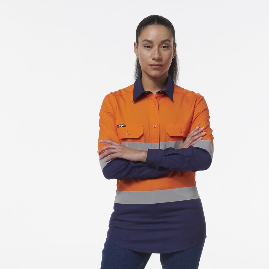 KingGee Women Workcool Vented Closed Front Reflective Two Toned Shirt K44230 - Land to Coast