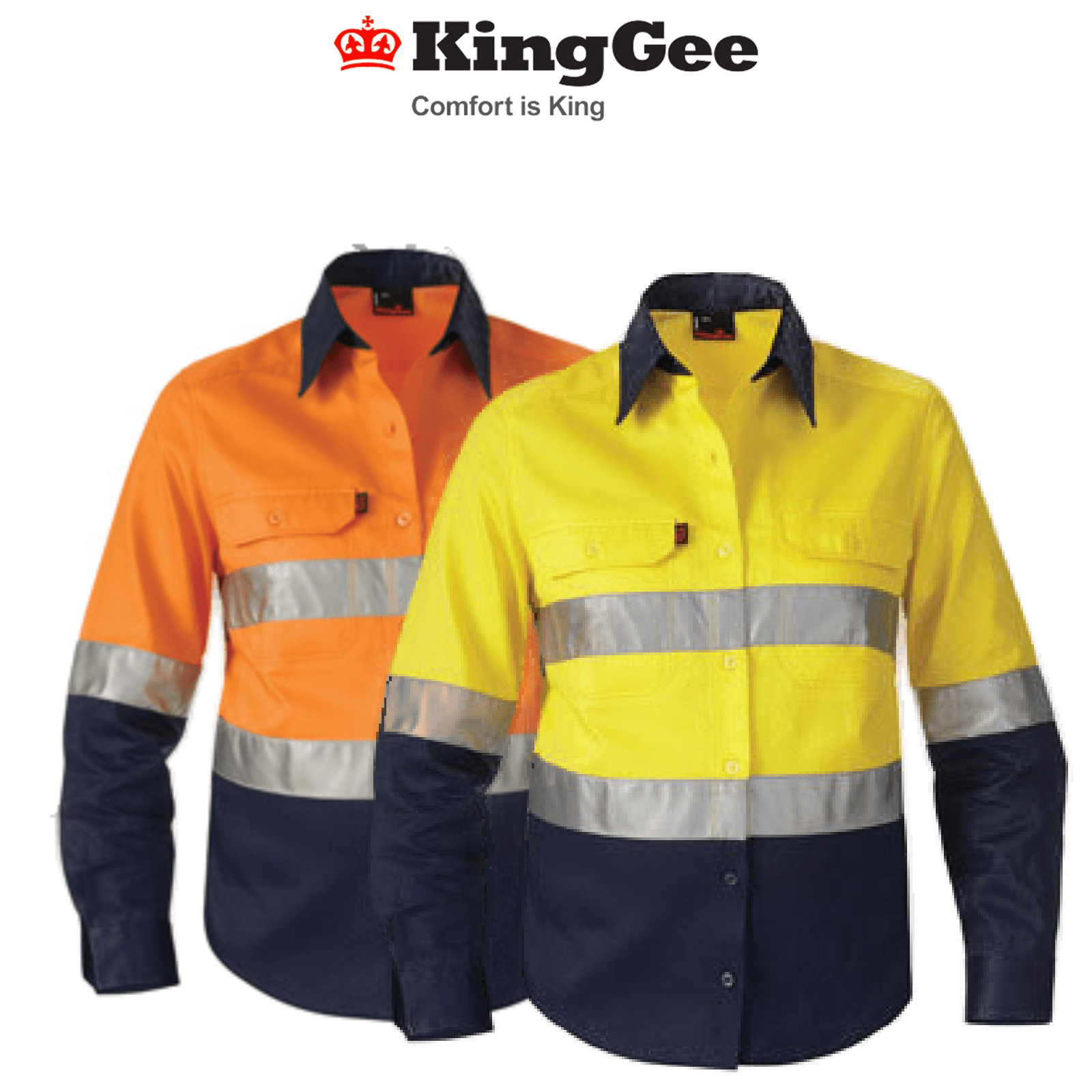 KingGee Womens Hi - Vis Cotton Drill Shirt L/S Reflective Tape Work Safety K44532 - Land to Coast