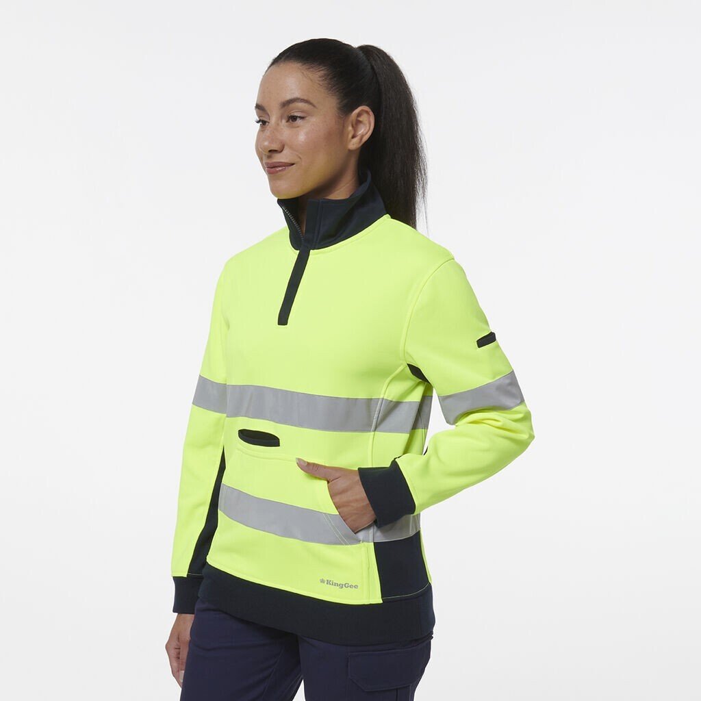 KingGee Womens Hi Vis Reflective Spliced Pocket 1/4 Zip Fleece Warmer K45009 - Land to Coast
