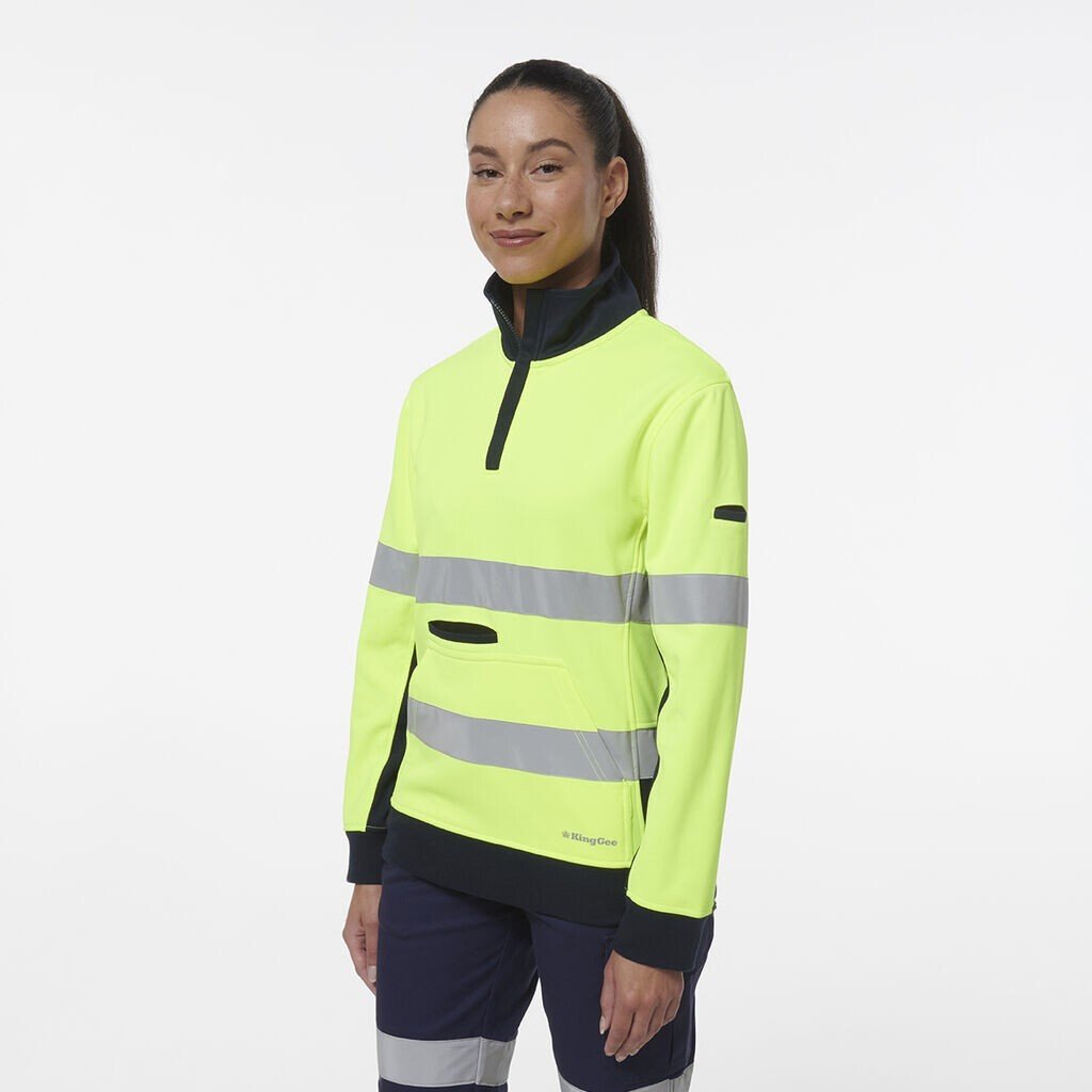 KingGee Womens Hi Vis Reflective Spliced Pocket 1/4 Zip Fleece Warmer K45009 - Land to Coast