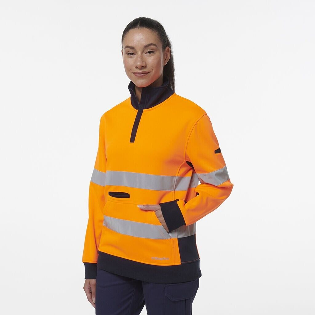 KingGee Womens Hi Vis Reflective Spliced Pocket 1/4 Zip Fleece Warmer K45009 - Land to Coast