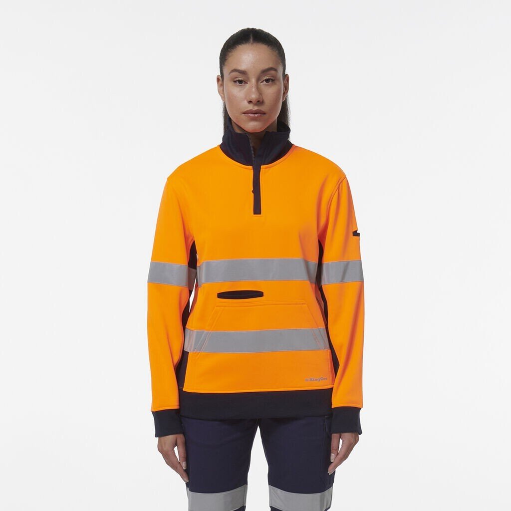 KingGee Womens Hi Vis Reflective Spliced Pocket 1/4 Zip Fleece Warmer K45009 - Land to Coast