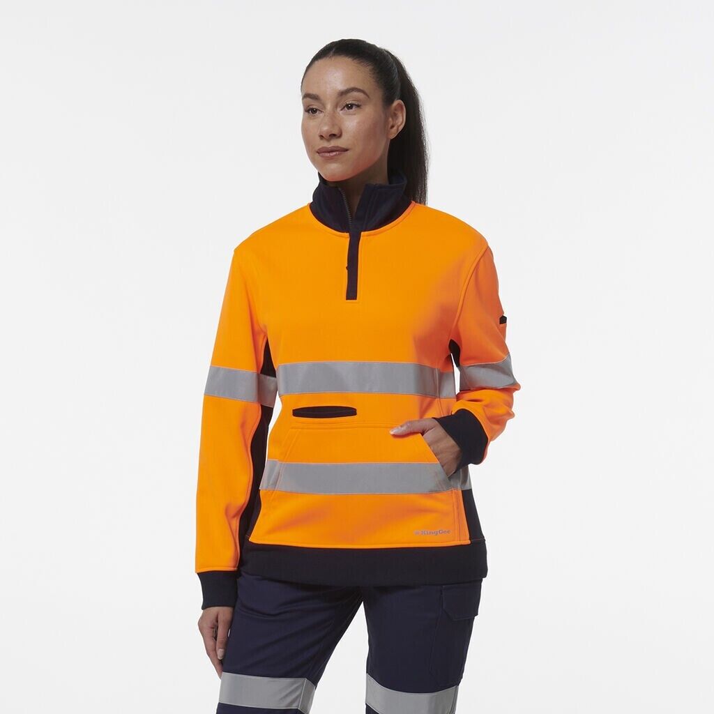 KingGee Womens Hi Vis Reflective Spliced Pocket 1/4 Zip Fleece Warmer K45009 - Land to Coast