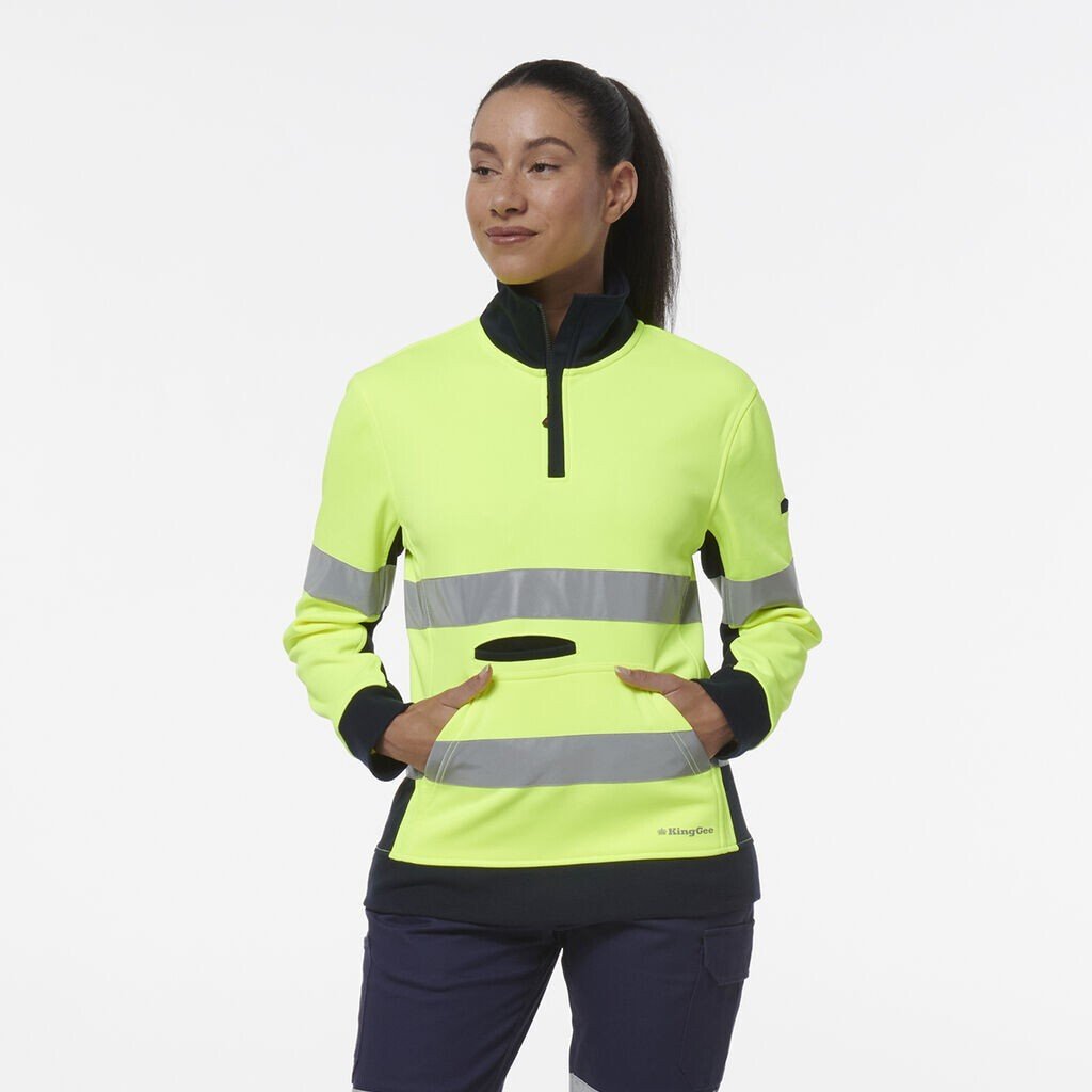 KingGee Womens Hi Vis Reflective Spliced Pocket 1/4 Zip Fleece Warmer K45009 - Land to Coast