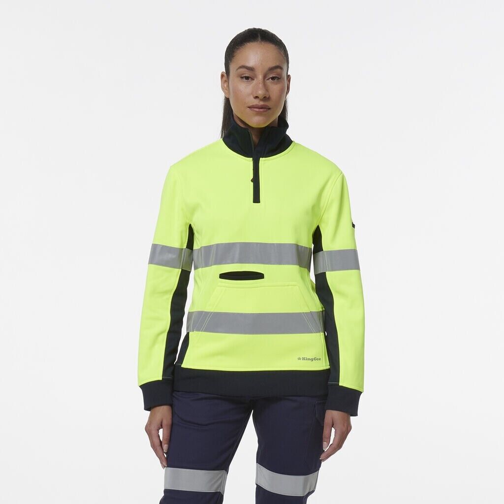 KingGee Womens Hi Vis Reflective Spliced Pocket 1/4 Zip Fleece Warmer K45009 - Land to Coast