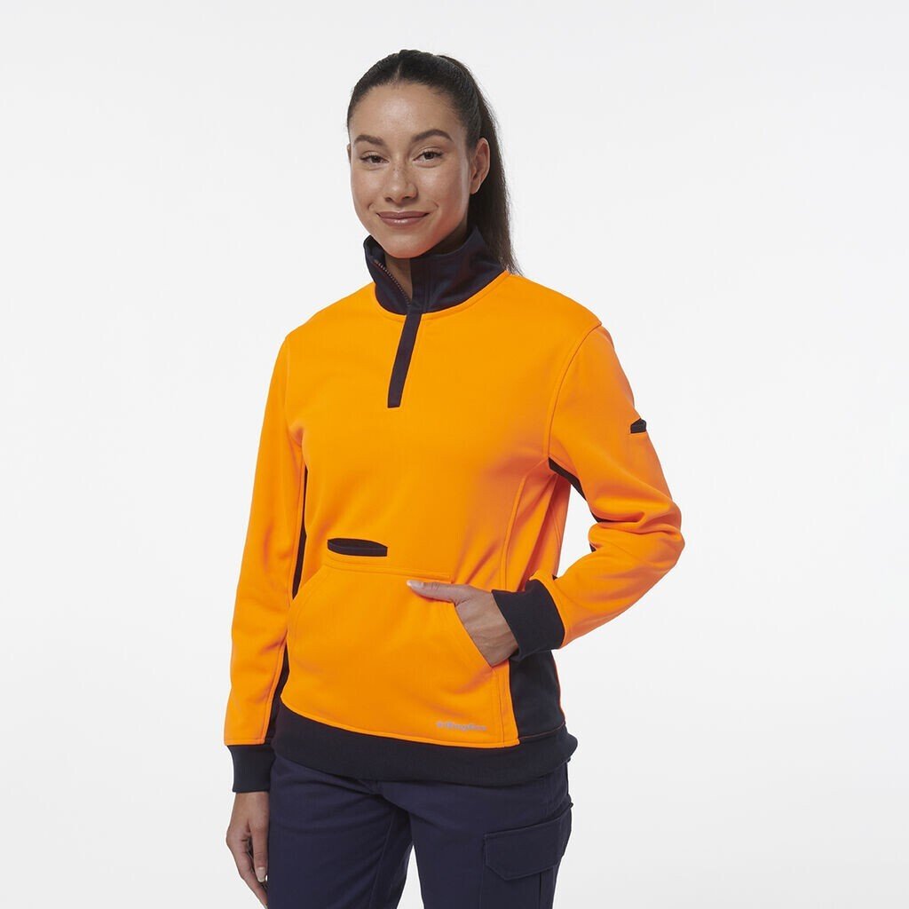KingGee Womens Hi Vis Spliced Pocket Collar 1/4 Zip Fleece Safety Warmer K45008 - Land to Coast