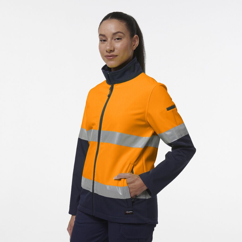 KingGee Womens Reflective Spliced Pocket Softshell Safety Work Jacket K45006 - Land to Coast