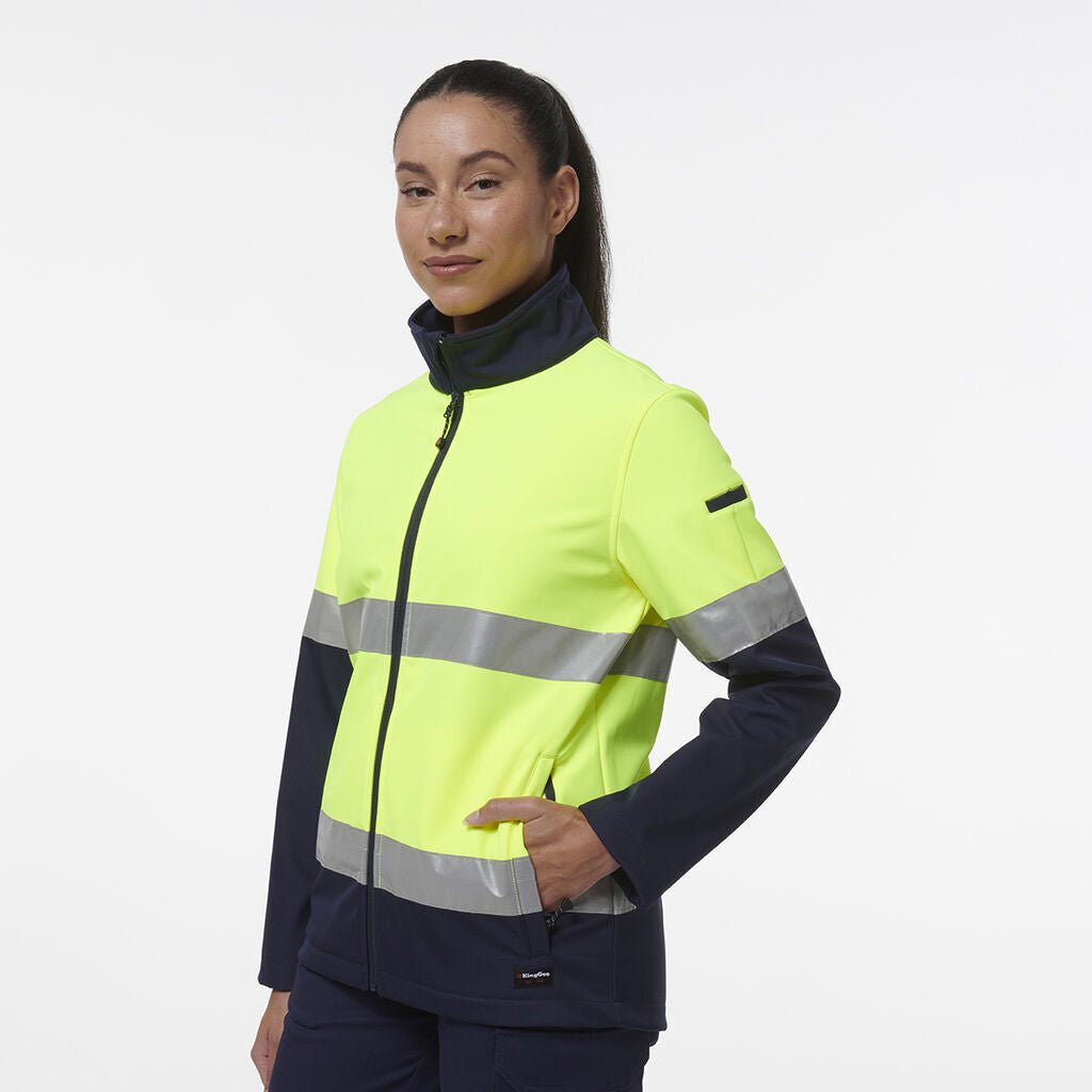 KingGee Womens Reflective Spliced Pocket Softshell Safety Work Jacket K45006 - Land to Coast