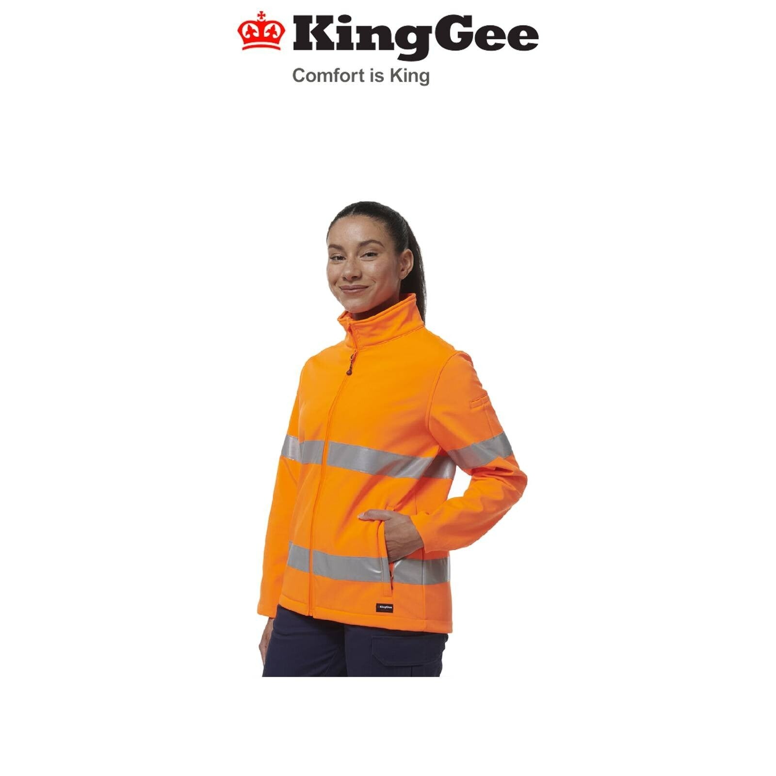 KingGee Womens Reflective Stretch Softshell Pocket Safety Work Jacket K45007 - Land to Coast