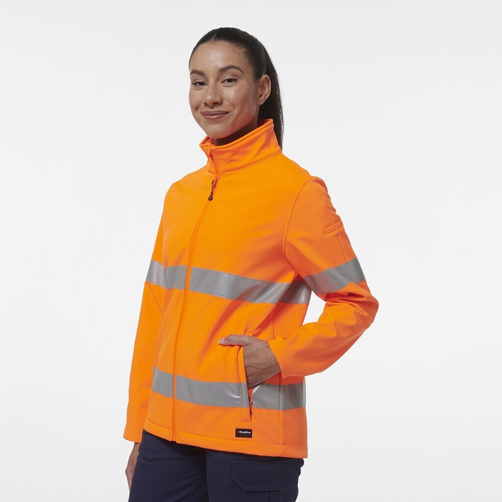 KingGee Womens Reflective Stretch Softshell Pocket Safety Work Jacket K45007 - Land to Coast