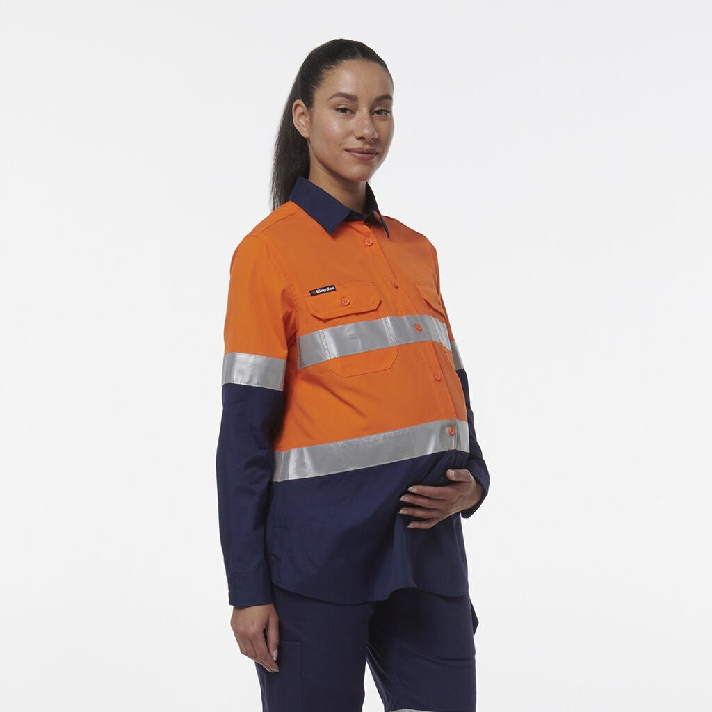 KingGee Womens Safety Workcool Maternity Reflective Two Toned Shirt K44234 - Land to Coast