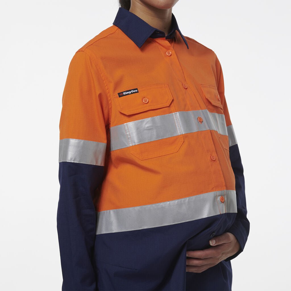 KingGee Womens Safety Workcool Maternity Reflective Two Toned Shirt K44234 - Land to Coast