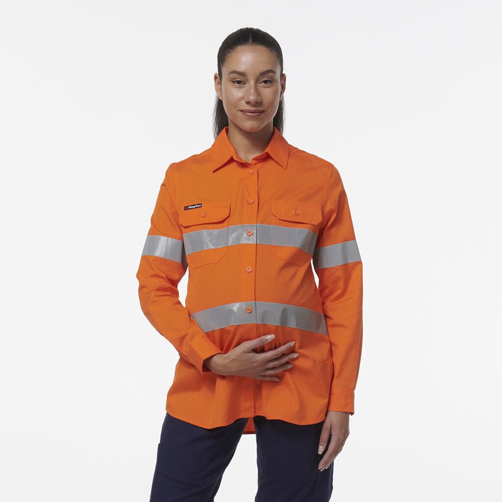 KingGee Womens Safety Workcool Maternity Reflective Two Toned Work Shirt K44235 - Land to Coast