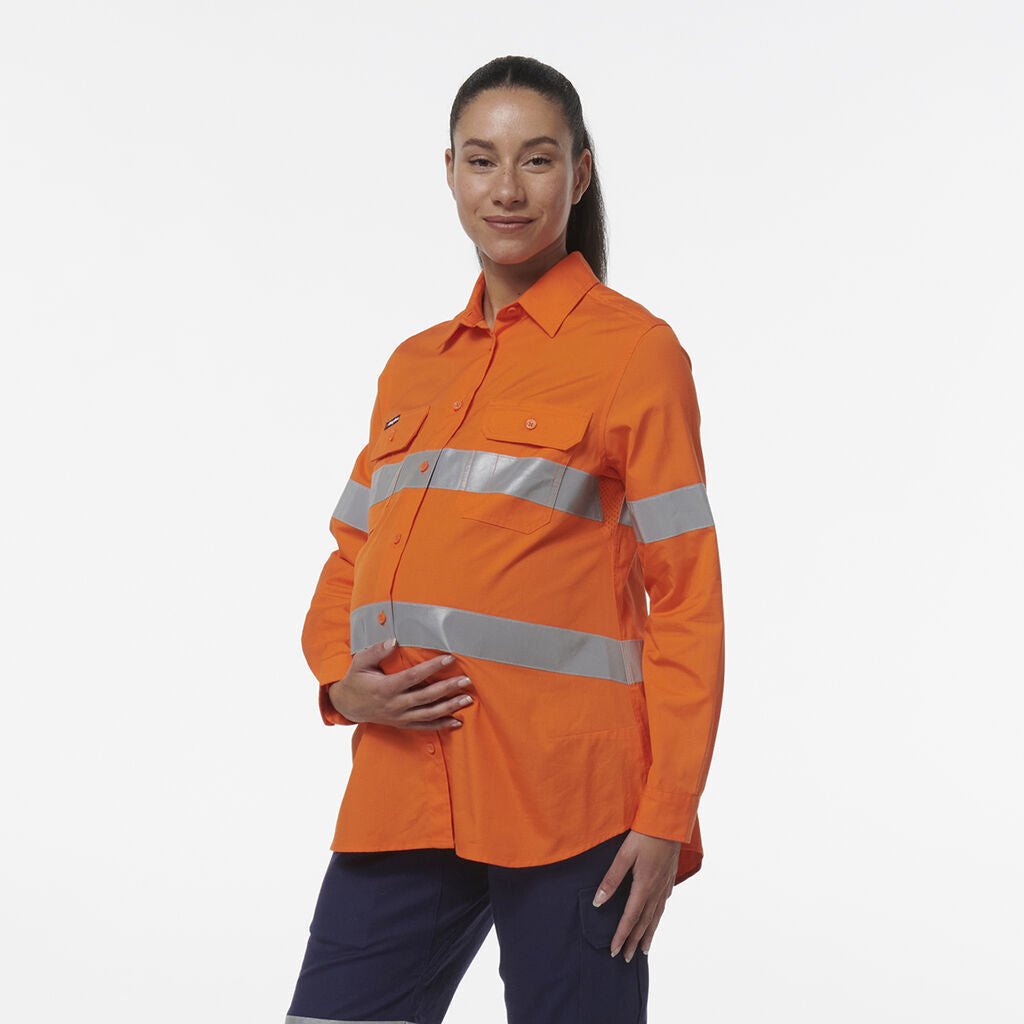 KingGee Womens Safety Workcool Maternity Reflective Two Toned Work Shirt K44235 - Land to Coast