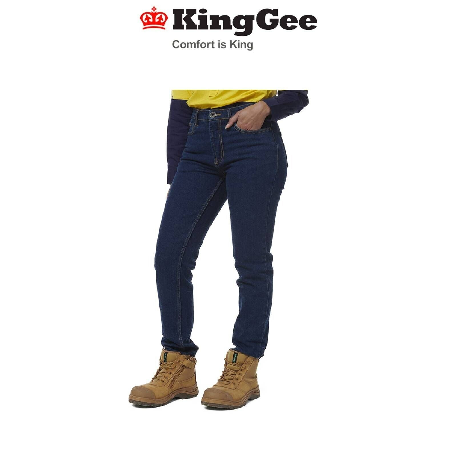 KINGGEE Womens Stretch Denim 5Pocket Straight Fit Wide Leg Workwear Jeans K43018 - Land to Coast