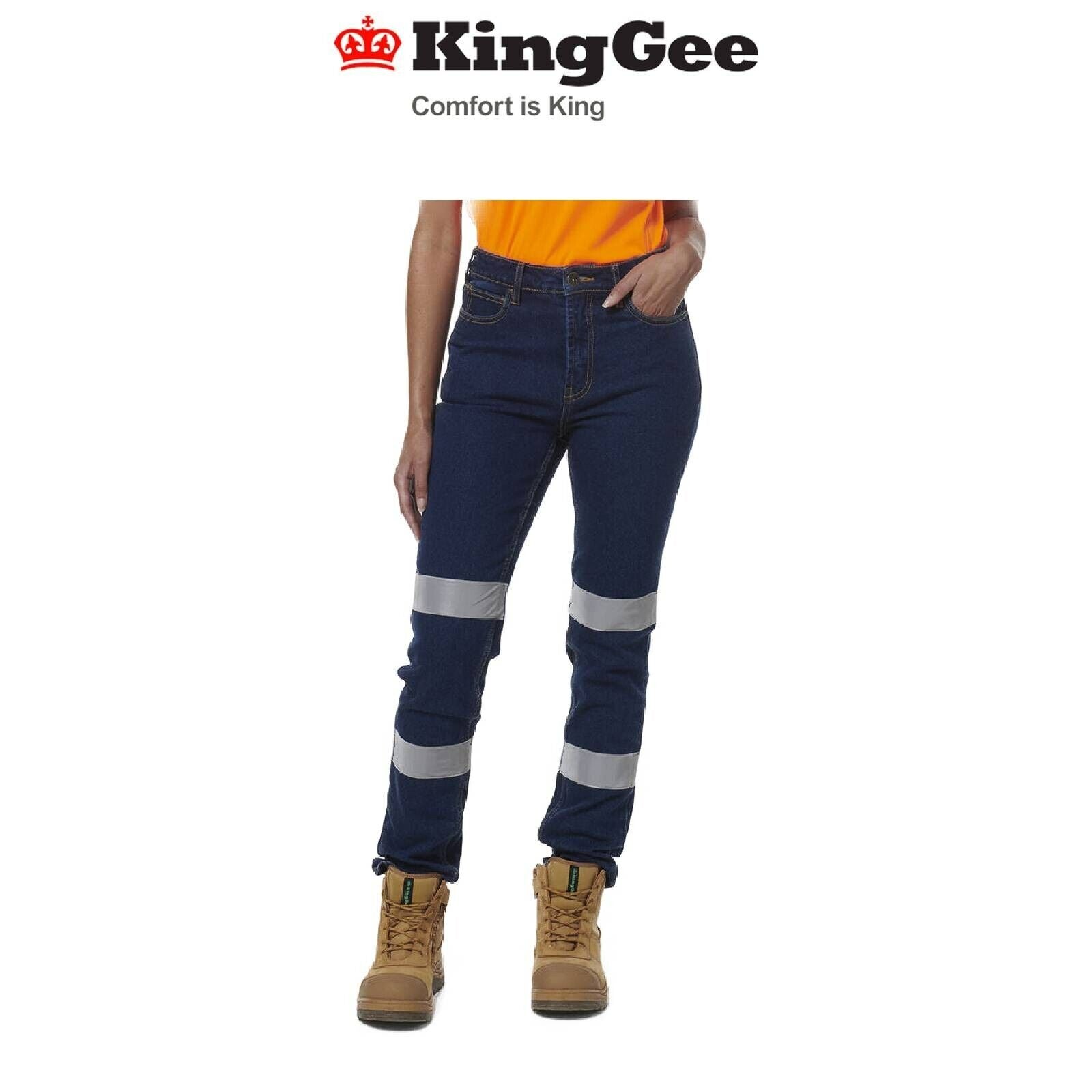 KINGGEE Womens Stretch Straight Workwear Denim Wide Leg 5 Pocket Jeans K43019 - Land to Coast