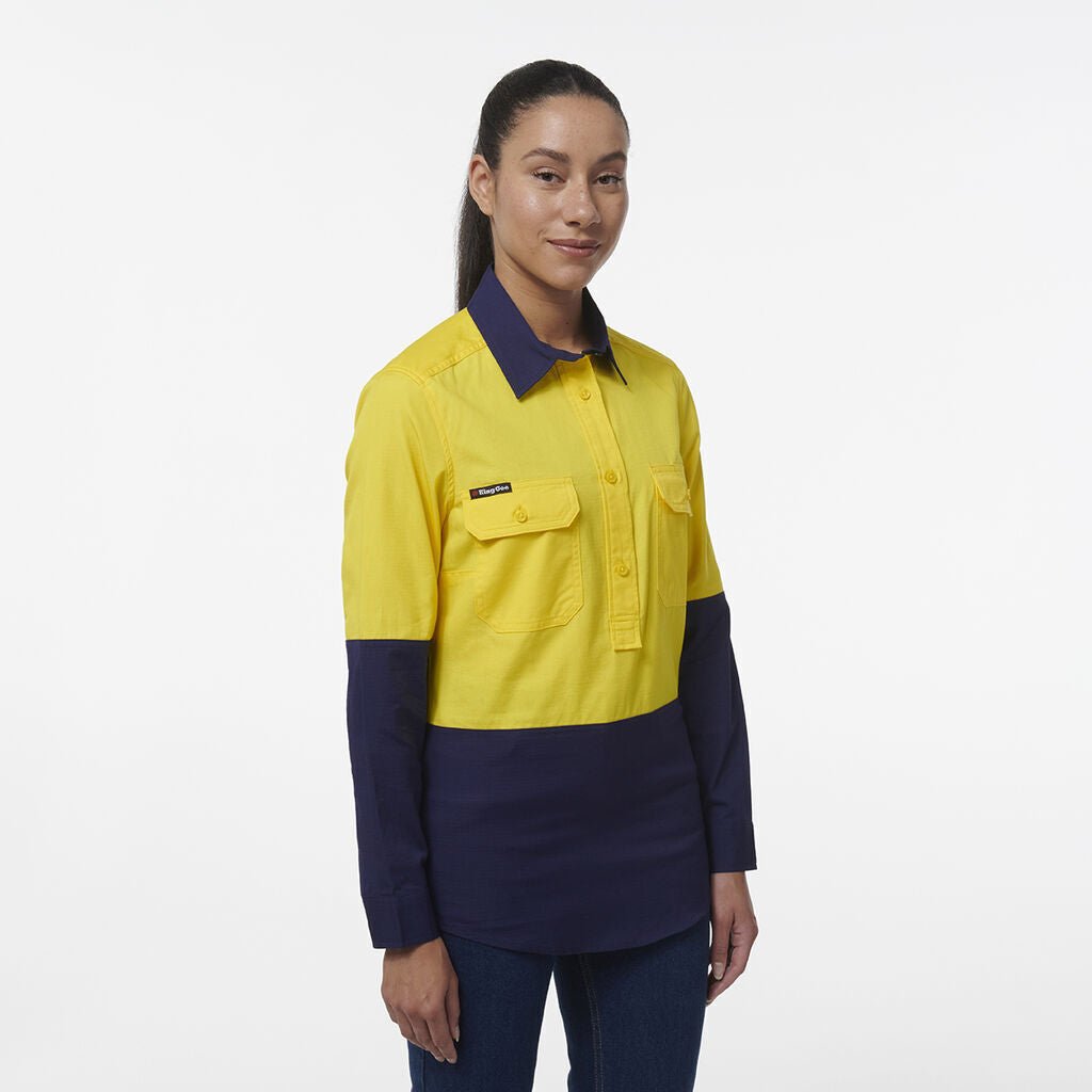 KingGee Womens Workcool Vented Closed Front Spliced Two Toned Work Shirt K44211 - Land to Coast