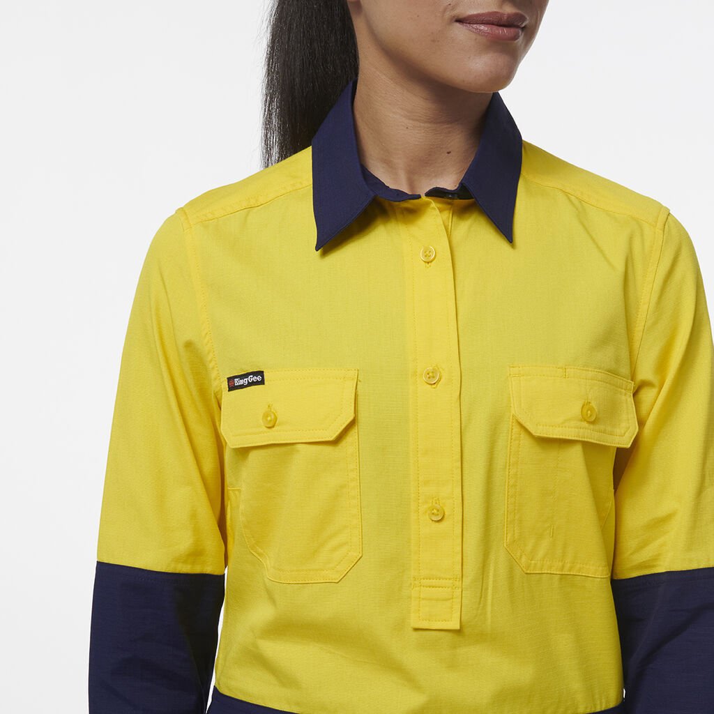 KingGee Womens Workcool Vented Closed Front Spliced Two Toned Work Shirt K44211 - Land to Coast