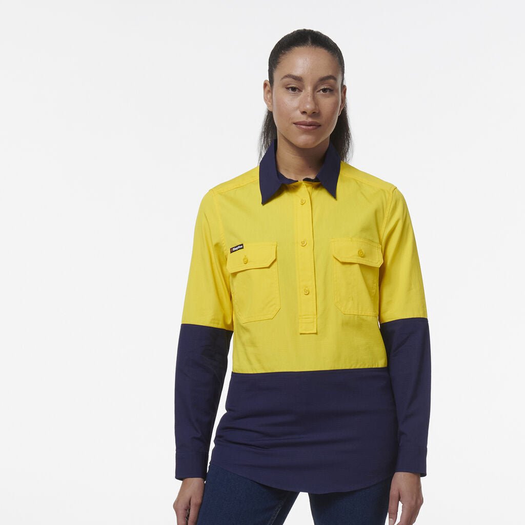 KingGee Womens Workcool Vented Closed Front Spliced Two Toned Work Shirt K44211 - Land to Coast