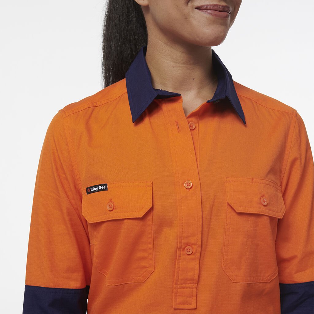 KingGee Womens Workcool Vented Closed Front Spliced Two Toned Work Shirt K44211 - Land to Coast