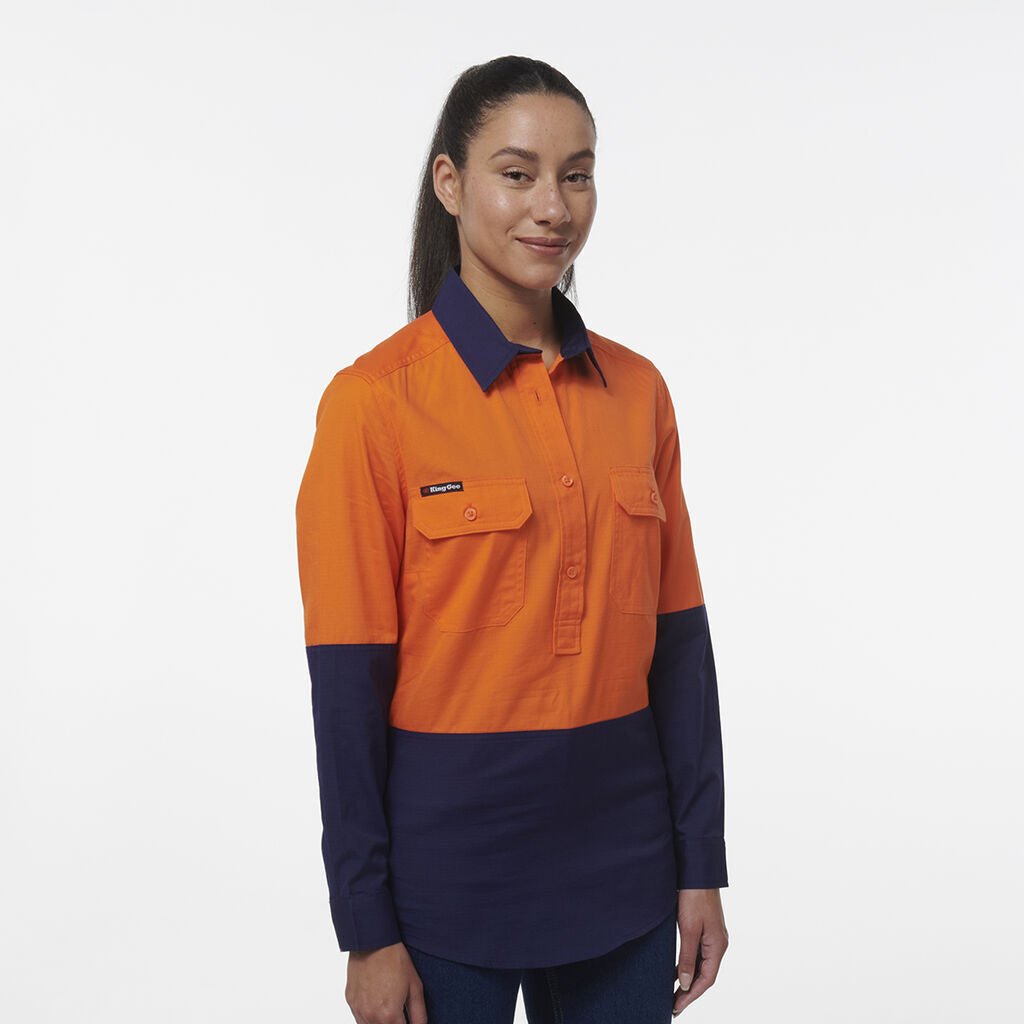 KingGee Womens Workcool Vented Closed Front Spliced Two Toned Work Shirt K44211 - Land to Coast
