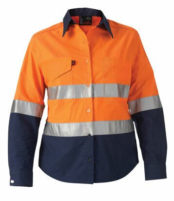 KingGee WorkCool 2 Womens Hi Vis Ref Spliced Shirt L/S Lightweight K44544 - Land to Coast