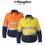KingGee WorkCool 2 Womens Hi Vis Ref Spliced Shirt L/S Lightweight K44544 - Land to Coast