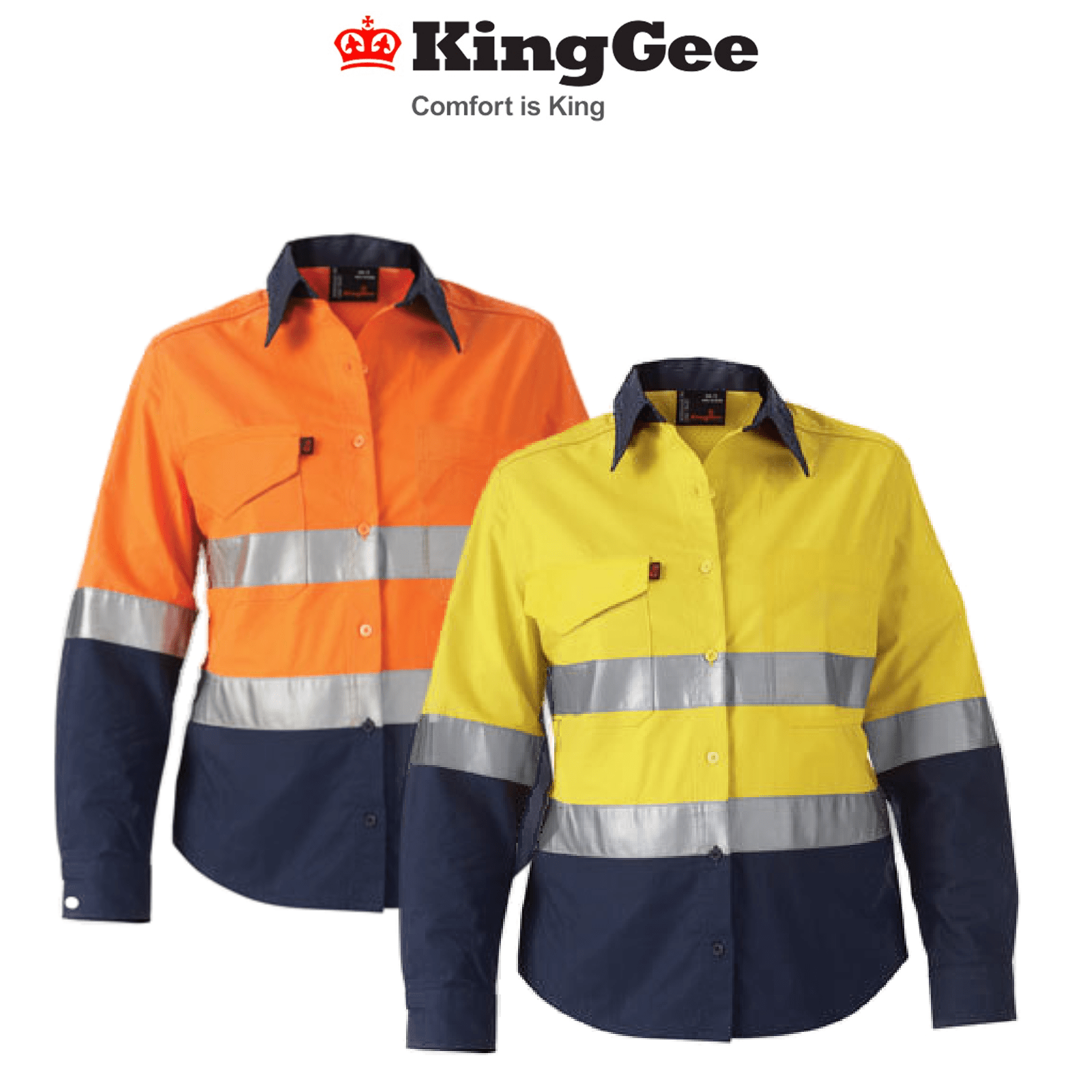 KingGee WorkCool 2 Womens Hi Vis Ref Spliced Shirt L/S Lightweight K44544 - Land to Coast