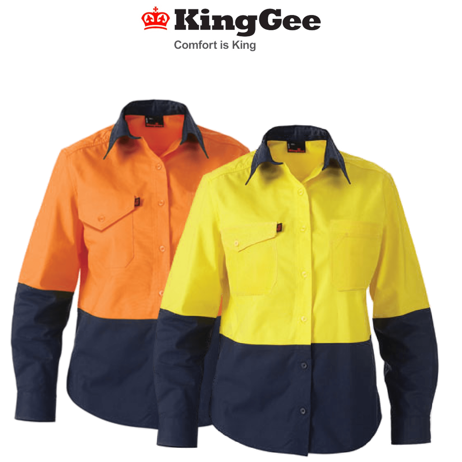 KingGee WorkCool 2 Womens Hi Vis Spliced Shirt L/S Lightweight Cotton K44543 - Land to Coast