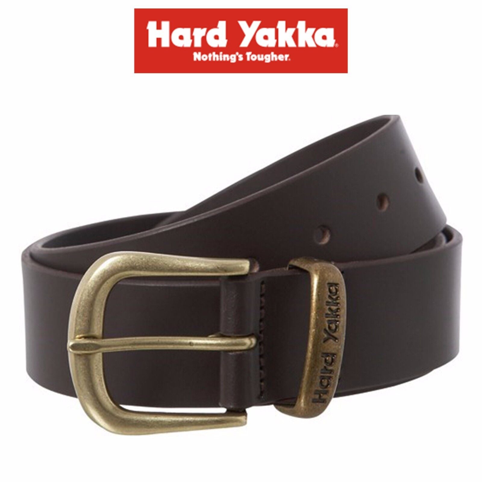 Mens Hard Yakka Belt Colorado Oil Tan Leather Work Brass Buckle Brown Y09402 - Land to Coast