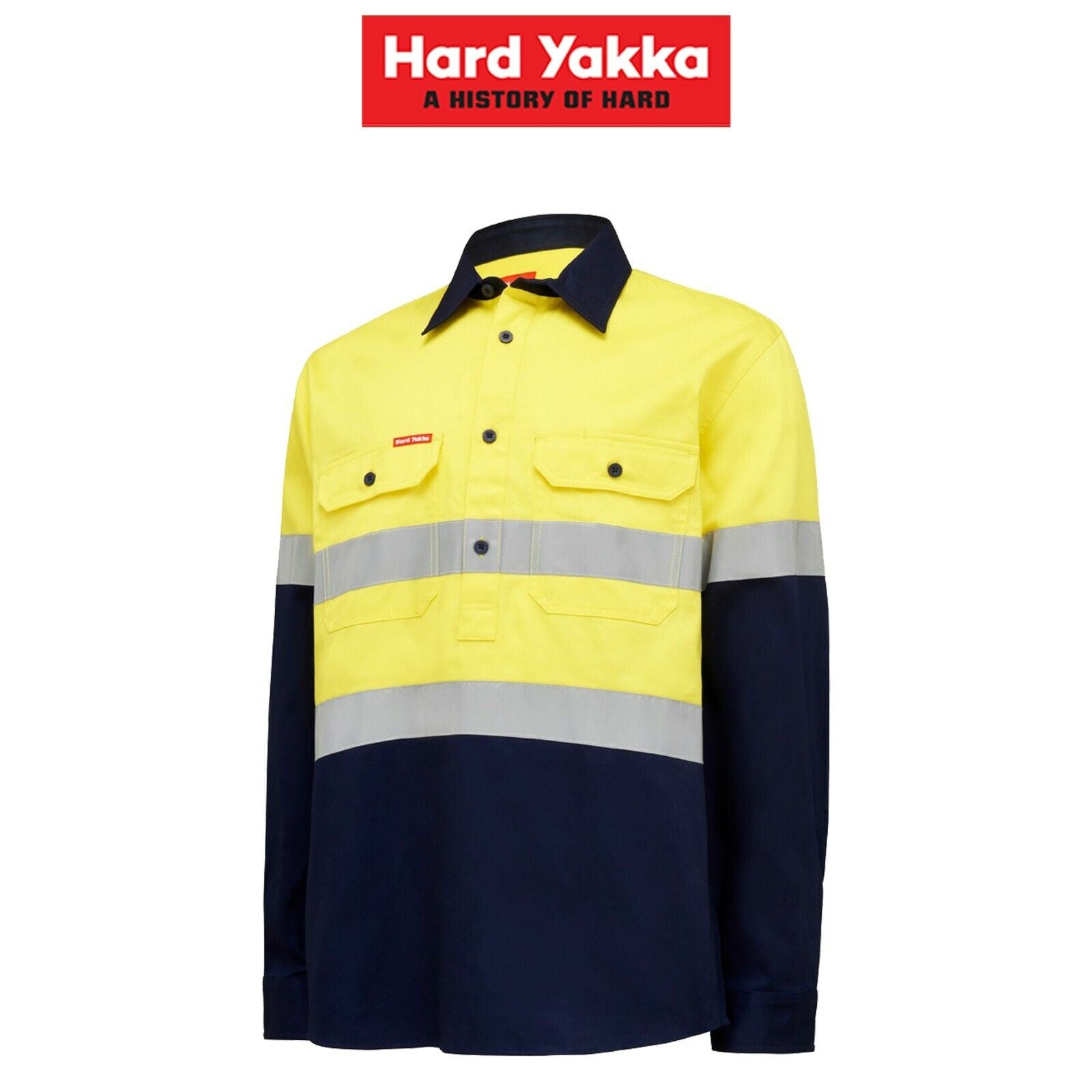 Mens Hard Yakka Core Hi - Vis Closed Front Tough Cotton Taped Work Shirt Y04615 - Land to Coast