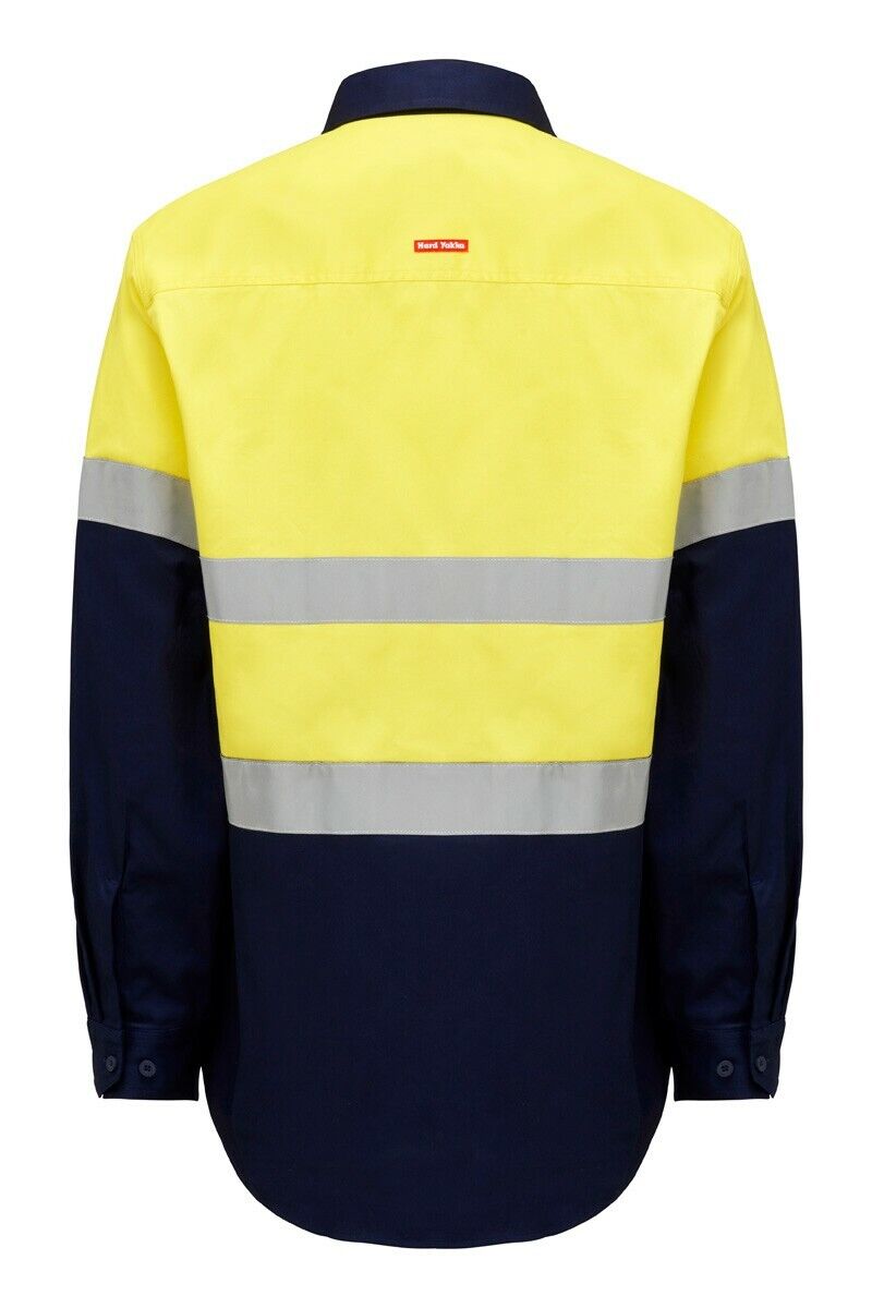 Mens Hard Yakka Core Hi - Vis Closed Front Tough Cotton Taped Work Shirt Y04615 - Land to Coast