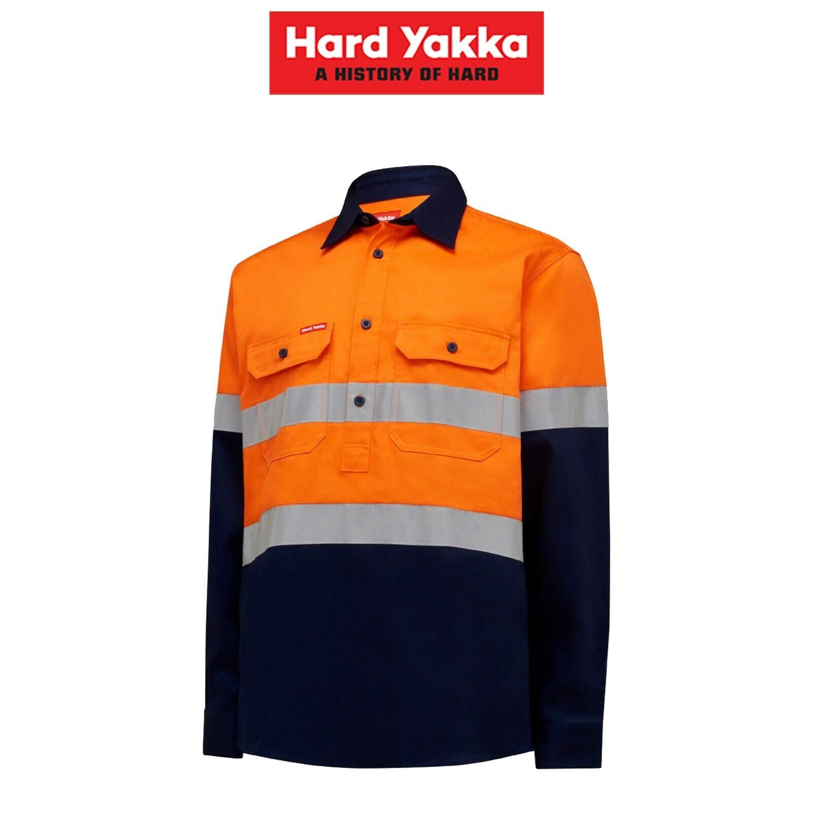 Mens Hard Yakka Core Hi - Vis Closed Front Tough Cotton Taped Work Shirt Y04615 - Land to Coast