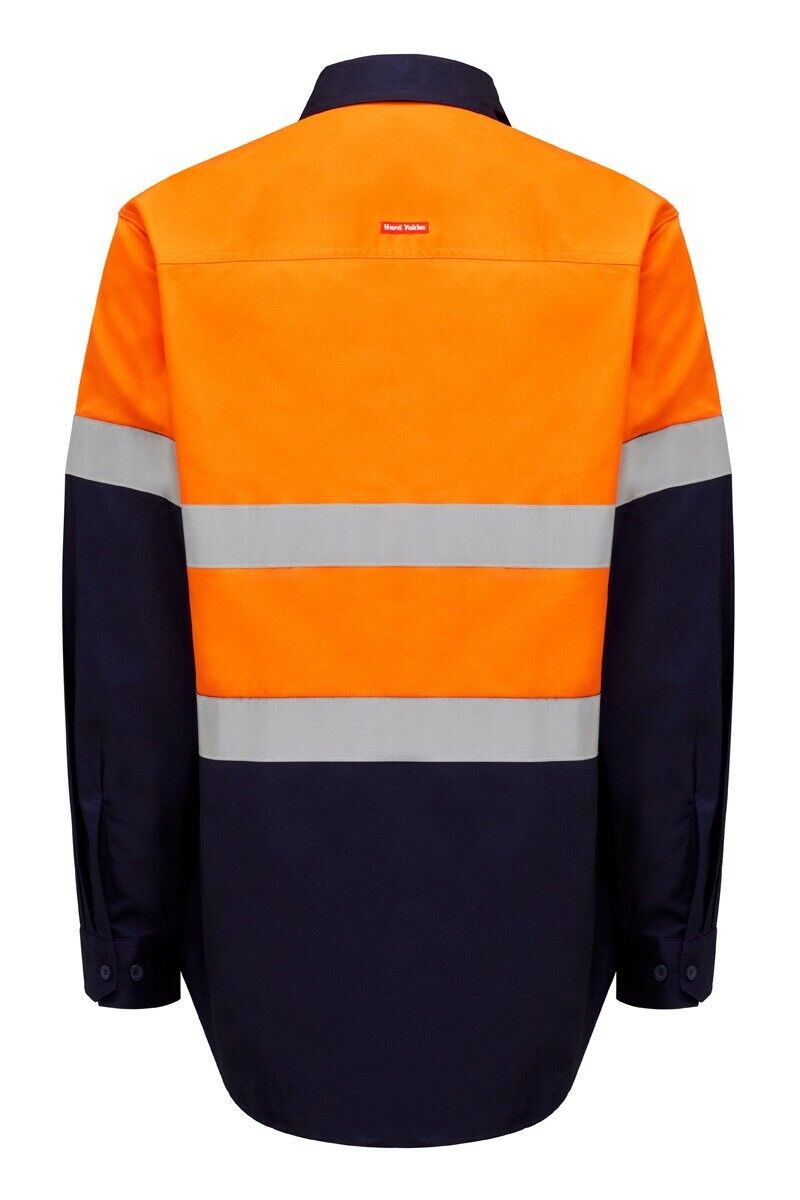 Mens Hard Yakka Core Hi - Vis Closed Front Tough Cotton Taped Work Shirt Y04615 - Land to Coast