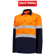 Mens Hard Yakka Core Hi - Vis Open Front Safety Cotton Taped Work Shirt - Land to Coast