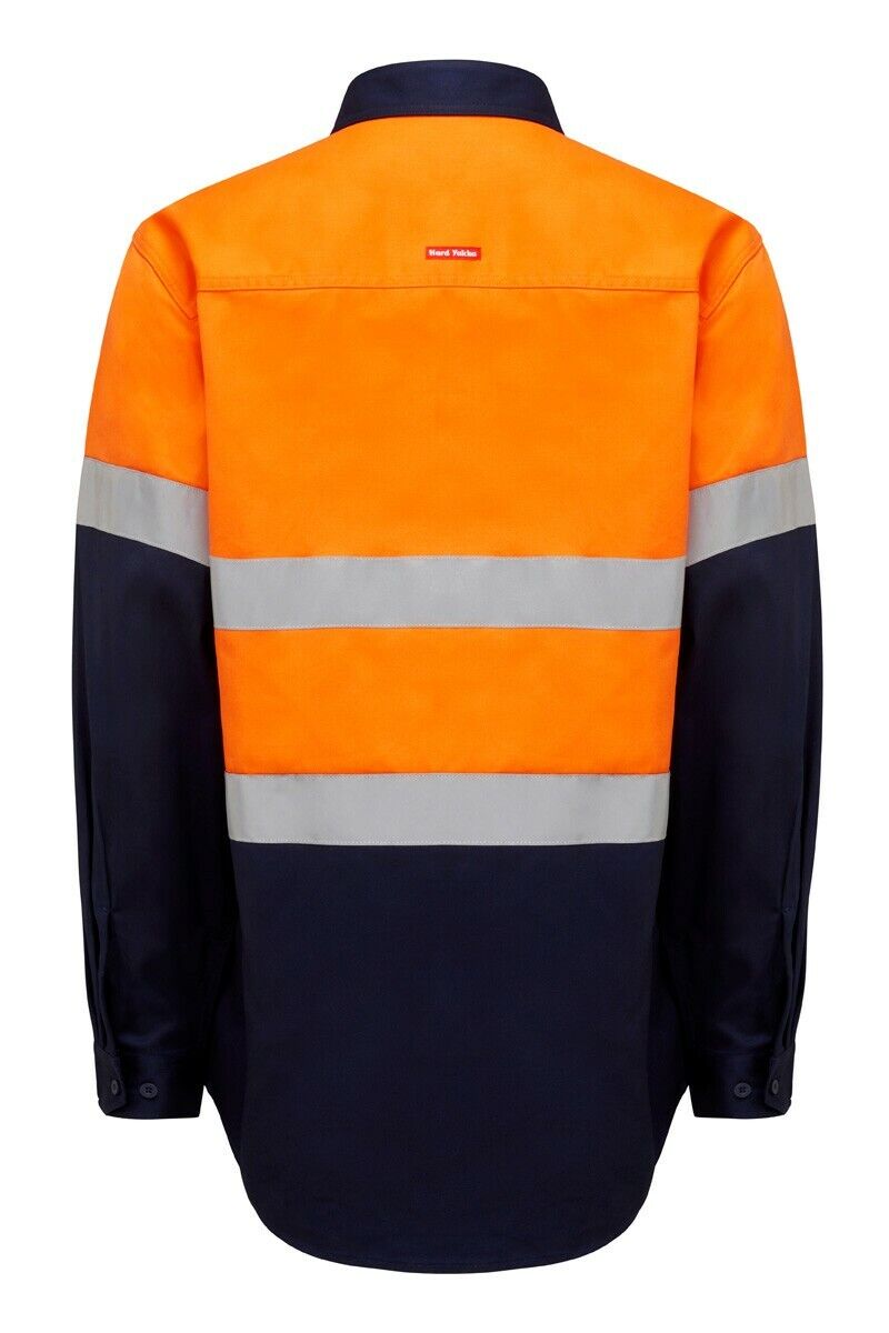 Mens Hard Yakka Core Hi - Vis Open Front Safety Cotton Taped Work Shirt - Land to Coast