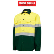 Mens Hard Yakka Core Hi - Vis Open Front Safety Cotton Taped Work Shirt Y04610 - Land to Coast