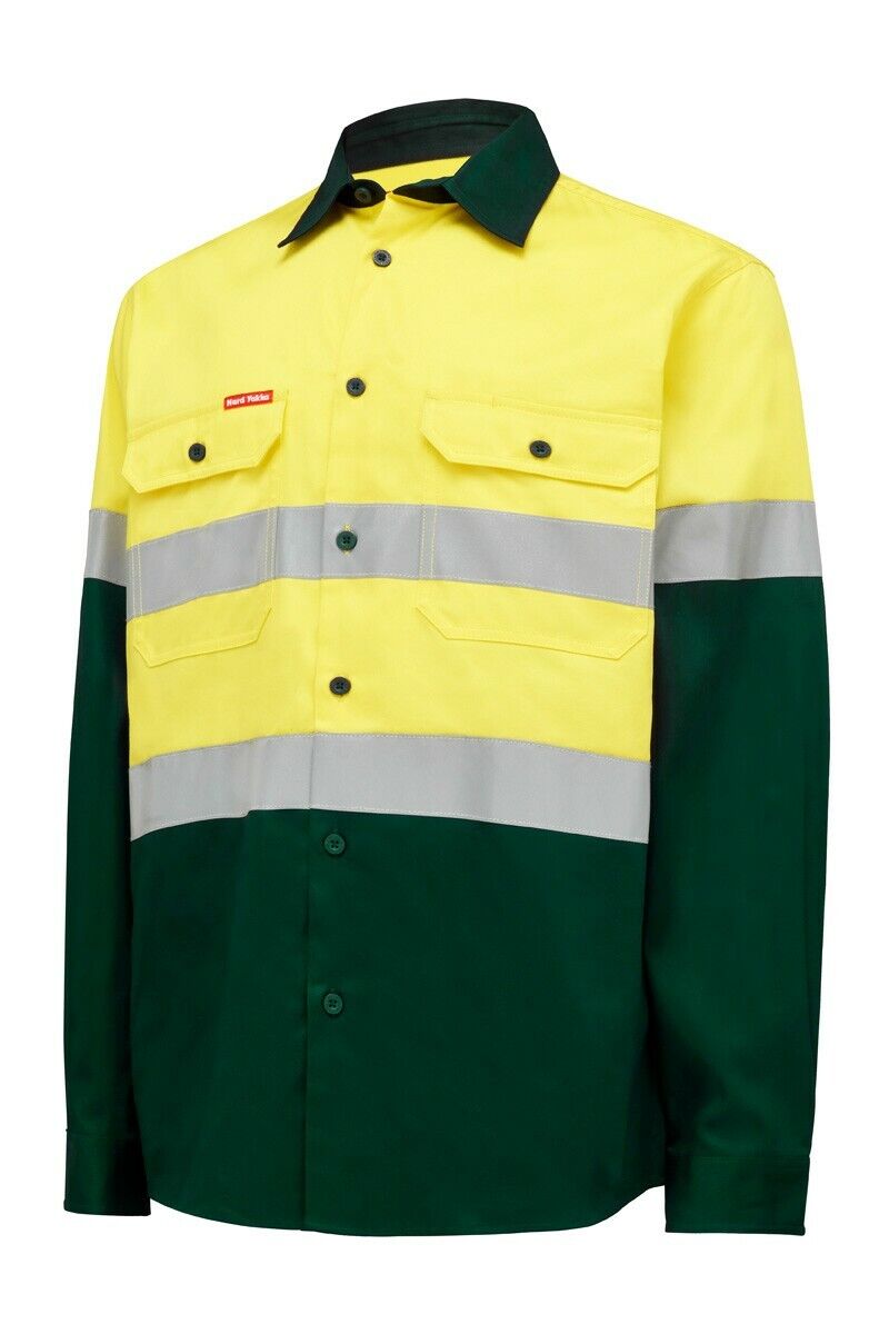 Mens Hard Yakka Core Hi - Vis Open Front Safety Cotton Taped Work Shirt Y04610 - Land to Coast