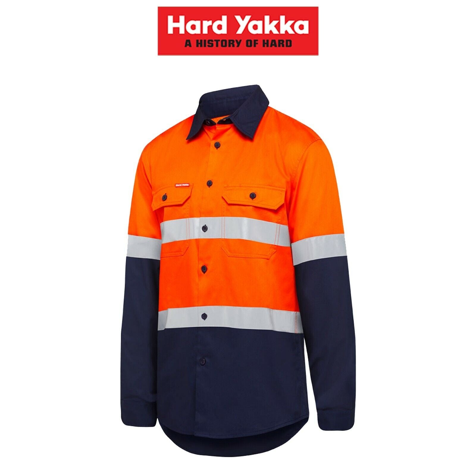 Mens Hard Yakka Core Hi - Vis Vented Cotton Taped Work Long Sleeve Shirt Y07940 - Land to Coast