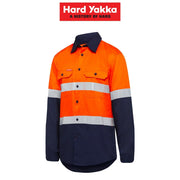 Mens Hard Yakka Core Hi - Vis Vented Cotton Taped Work Long Sleeve Shirt Y07940 - Land to Coast