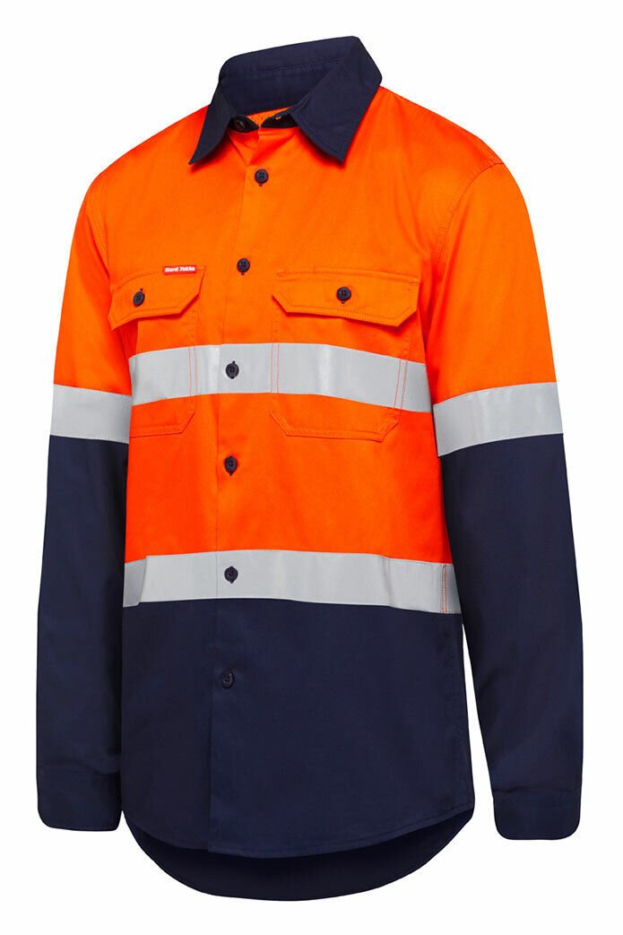 Mens Hard Yakka Core Hi - Vis Vented Cotton Taped Work Long Sleeve Shirt Y07940 - Land to Coast