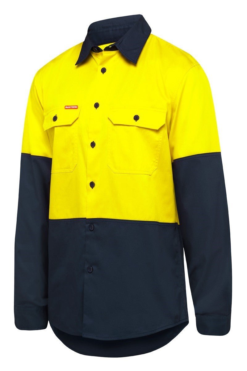 Mens Hard Yakka Core Hi - Vis Vented Cotton Twill Work Long Sleeve Shirt Y07950 - Land to Coast