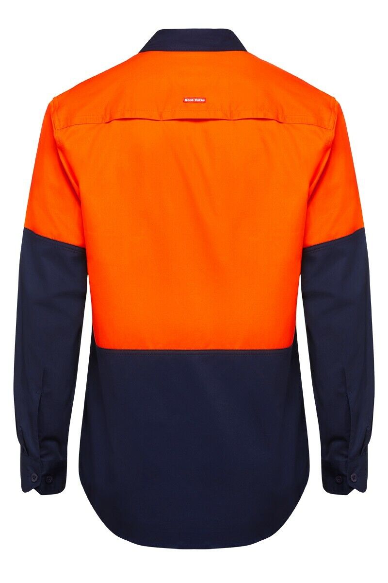 Mens Hard Yakka Core Hi - Vis Vented Cotton Twill Work Long Sleeve Shirt Y07950 - Land to Coast
