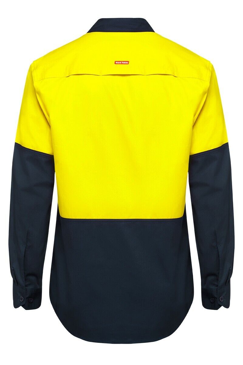 Mens Hard Yakka Core Hi - Vis Vented Cotton Twill Work Long Sleeve Shirt Y07950 - Land to Coast