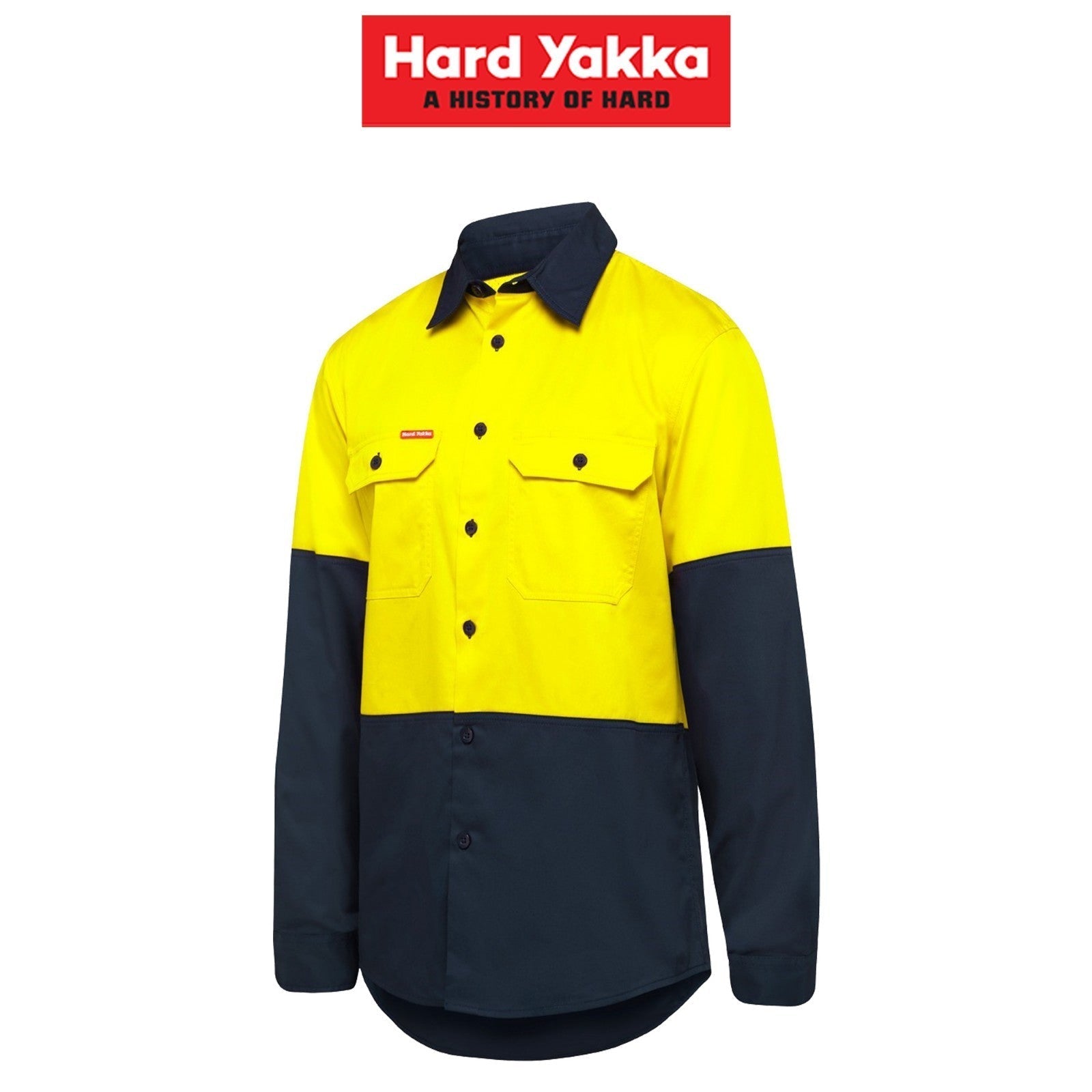 Mens Hard Yakka Core Hi - Vis Vented Cotton Twill Work Long Sleeve Shirt Y07950 - Land to Coast