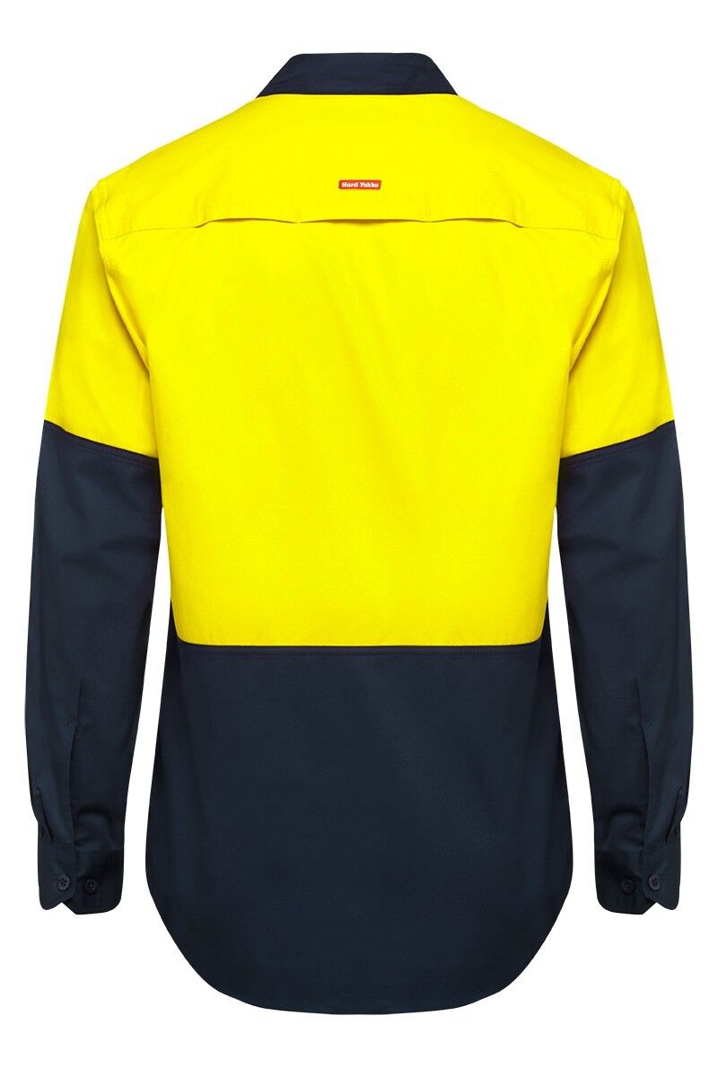 Mens Hard Yakka Core Hi - Vis Vented Cotton Twill Work Long Sleeve Shirt Y07950 - Land to Coast