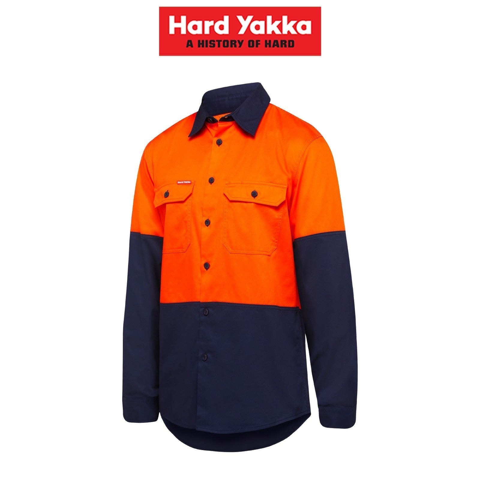 Mens Hard Yakka Core Hi - Vis Vented Cotton Twill Work Long Sleeve Shirt Y07950 - Land to Coast